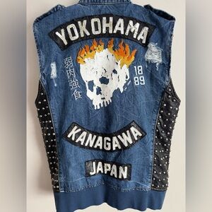 Iro-Ochi Yokohama Japan Studded
Denim Vest jacket large pink rock skull